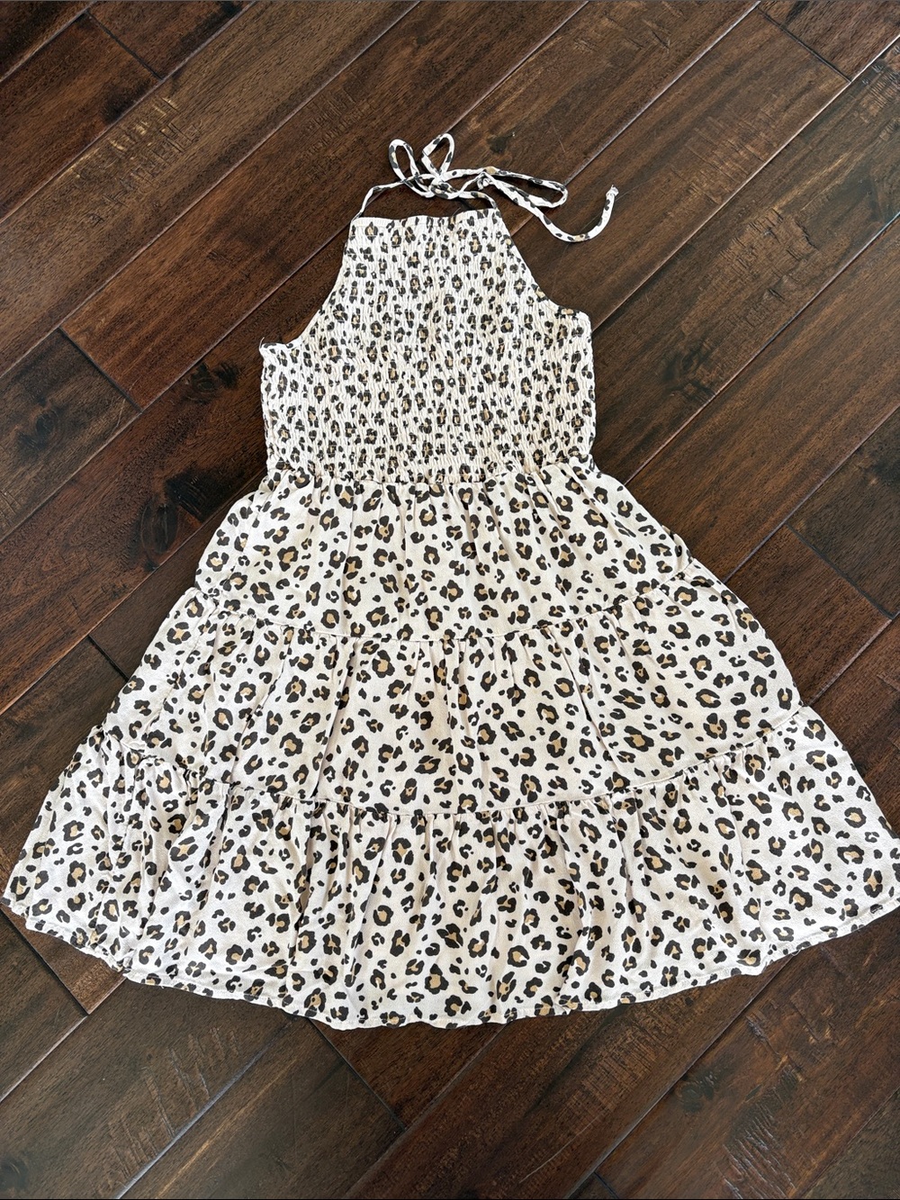 AMERICAN EAGLE Leopard Print Halter Tiered Sundress - Beige & Black